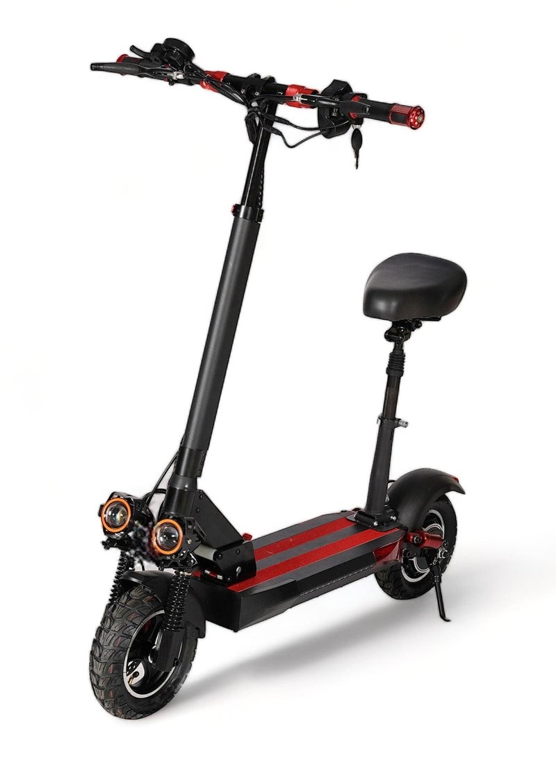 AL BADER Electric Kick Scooter V28, Max Speed 57 KM/H Range 30 KM 48V 12Ah Battery 500W, Foldable Scooter With 10 Inch Suv Off-Road Design Tires, Electric Scooter With Seat and Double Suspensions - Image 1